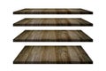 Wood shelves table top collection isolated on white background. Clipping path include in this image. Royalty Free Stock Photo