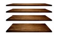 Wood shelves table top collection isolated on white background. Clipping path include in this image. Copy space for your display Royalty Free Stock Photo