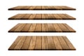 Wood shelves table top collection isolated on white background. Clipping path include in this image. Copy space Royalty Free Stock Photo