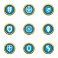 Wood shield icons set, flat style