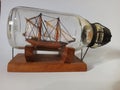 Wood ship in the bottle
