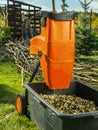 Wood shredder with wood chips