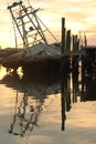 Wood shrimp boat graveyard sunset Royalty Free Stock Photo