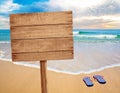 Wood sign on beach