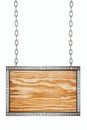 Wood signboard hanging on chains isolated Royalty Free Stock Photo