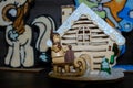 Wood small Christmas toy house closeup detail view Royalty Free Stock Photo