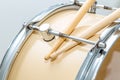 Wood snare drum and drumsticks isolated Royalty Free Stock Photo