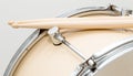 Wood snare drum and drumsticks isolated Royalty Free Stock Photo