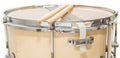 Wood snare drum and drumsticks isolated Royalty Free Stock Photo