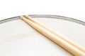 Wood snare drum and drumsticks isolated