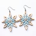 Wood Snowflake Earrings: Green And Blue Deco Jewelry