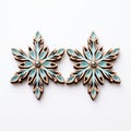 Wood Snowflake Earrings With Turquoise Flowers - Baroque-inspired Jewelry