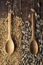 Wood spoons and grains