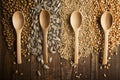 Wood spoons and grains Royalty Free Stock Photo