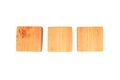 Wood square bar pieces on isolated background. Horizontal row of wooden squares as concept of kids development toy, construction