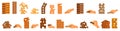 Wood stack balances game icons set cartoon vector. Hand tower