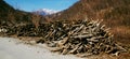 Wood stack on the mountains Royalty Free Stock Photo