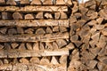 Wood stacks in the forrest in Winter in Germany