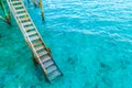 Wood stair into the sea of tropical Maldives island . Royalty Free Stock Photo