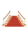 Wood stairs with red carpet indoor construction classic design vector illustration isolated on white background