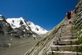 Wood stairs to Grossglockner glacier, Alps Royalty Free Stock Photo