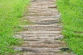 Wood stairway with small rocks pattern in the garden,Natural background