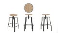 wood stool bar on white background, top view, side