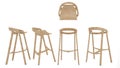 wood stool bar on white background, top view, side