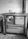 wood stove of a cheap kitchen with moka to making coffee with antique white and black