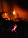 Wood stove.Cooking meals with clay pots. traditional kitchen