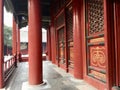 Wooden Corridor and wall of Guozijian, Beijing, China Royalty Free Stock Photo