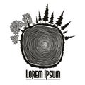 Wood stump emblem, tree trunk vector