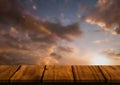 Wood table against sunset Royalty Free Stock Photo