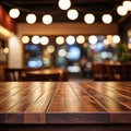 wood table on blur of cafe, coffee shop, bar, background - can used for display or montage your products Royalty Free Stock Photo