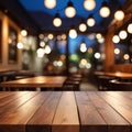 wood table on blur of cafe, coffee shop, bar, background - can used for display or montage your products Royalty Free Stock Photo