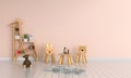 Wood table and chair in child room, 3D rendering Royalty Free Stock Photo