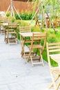 Wood table and chair in outdoor coffee shop cafe and restaurant Royalty Free Stock Photo