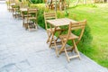 Wood table and chair in outdoor coffee shop cafe and restaurant Royalty Free Stock Photo