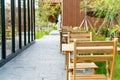 Wood table and chair in outdoor coffee shop cafe and restaurant Royalty Free Stock Photo