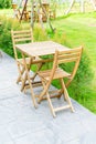 Wood table and chair in outdoor coffee shop cafe and restaurant Royalty Free Stock Photo