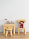 Wood table and chair in white child room, 3D rendering Royalty Free Stock Photo