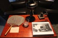 Wood table with displayed items in Grant's cottage where Ulysses S.Grant passed away 1885,New York