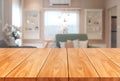 Wood table in modern home room decoration.