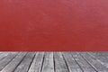 Wood table on red wall concrete background Royalty Free Stock Photo