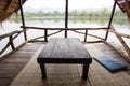 Wood Table at riverside terrace.