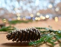 wood table with sparkling silver bokeh wall, leave room for display or montage design or content