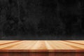 Wood table top on bare concrete wall background - can be used for display or montage your products Royalty Free Stock Photo