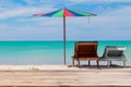 Wood table top on Beautiful Turquoise sea and white sand beach Royalty Free Stock Photo