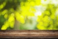 Wood table top on blur abstract natural green background - can be used for display or montage your products foods