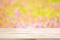 Wood table top on blur flower garden background Royalty Free Stock Photo